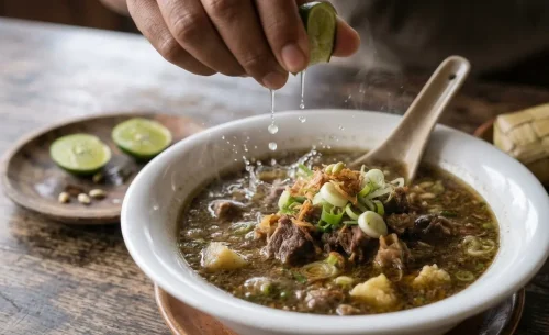 Perasan jeruk nipis adalah kunci saat santap Coto Makassar