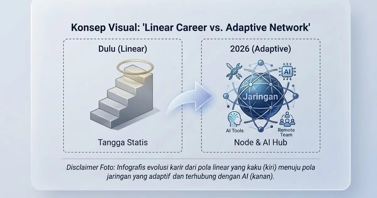 Konsep Visual Linear Career vs Adaptive Network