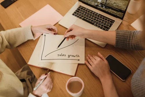 Ilustrasi profesional mengecek hasil growth sales