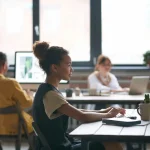 Ilustrasi delegasi tugas ke ai di lingkungan kantor modern