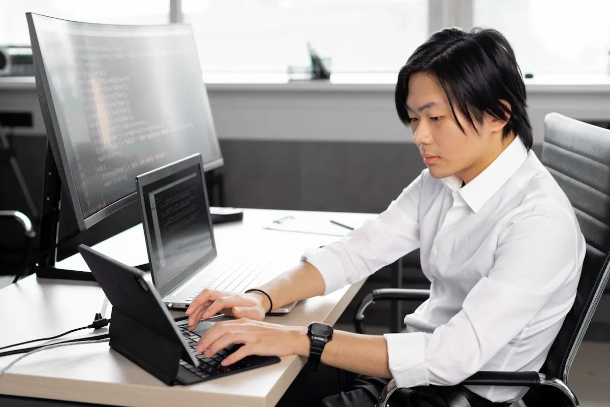 Gen Z bekerja di kantor modern dengan pendekatan produktivitas kerja gen z yang seimbang